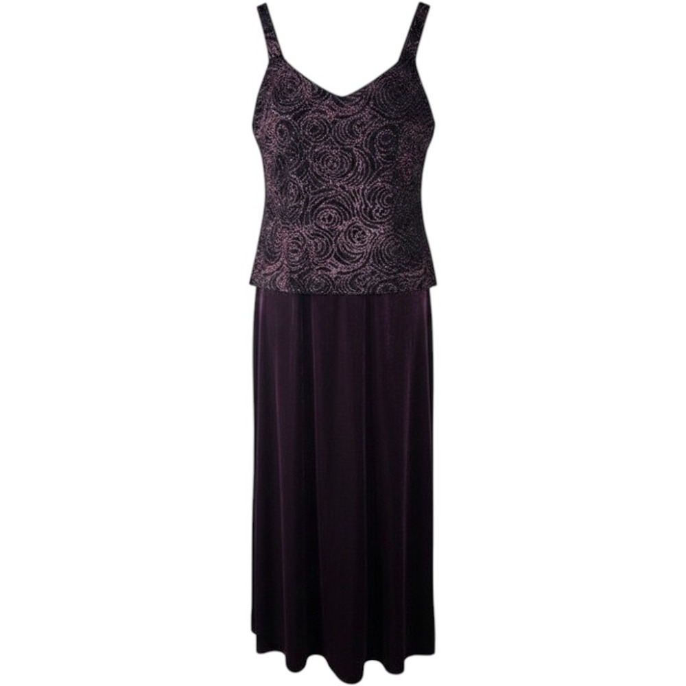 VTG R&M Richards Column Maxi Dress 16 Plum Glitter Rose‎ Formal Evening Gala 90s